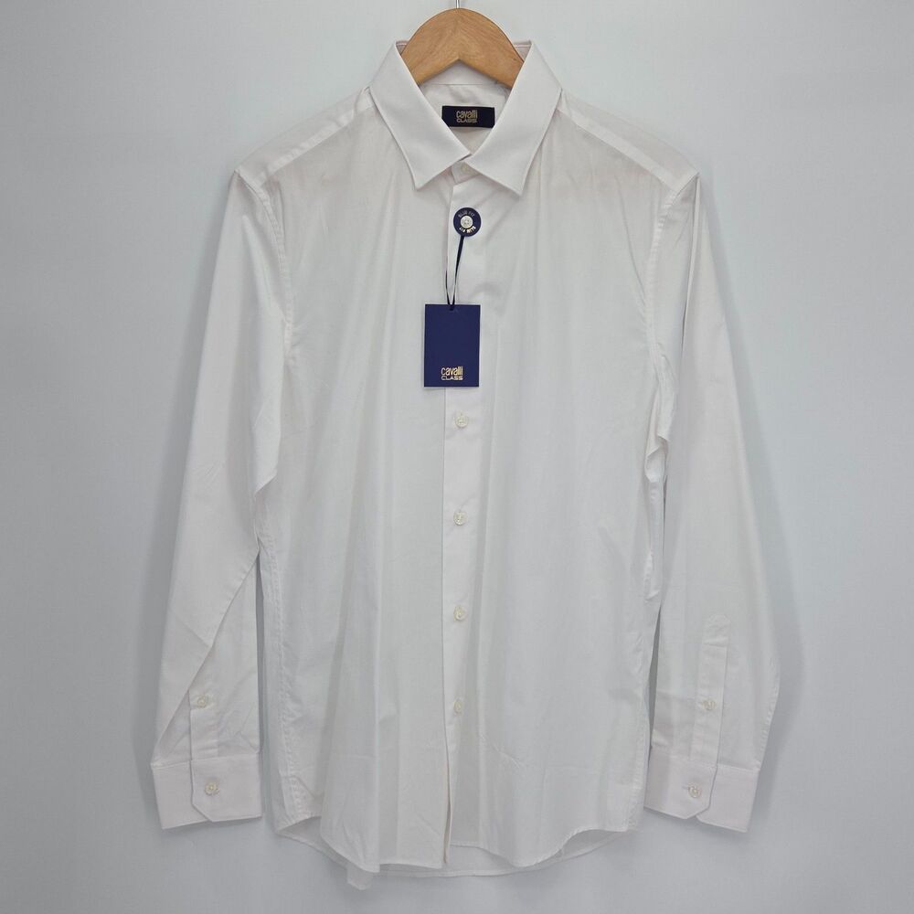 New Class Roberto Cavalli Dress Shirt Mens 42 / 16.5 White Slim Fit Stretch